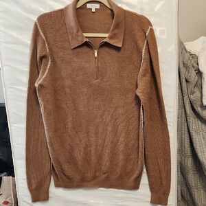 NWOT, Reiss Tan Wool Alpaca Viscose Nylon 1/4 Zip Sweater  sz M